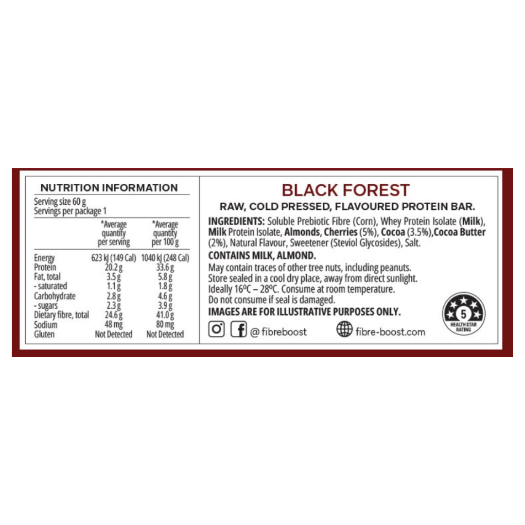 FIBRE BOOST Cold Pressed Protein Bar - Black Forest 60g