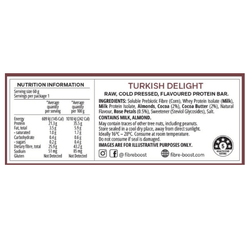 FIBRE BOOST Cold Pressed Protein Bar - Turkish Delight Flavour 60g