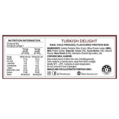 FIBRE BOOST Cold Pressed Protein Bar - Turkish Delight Flavour 60g