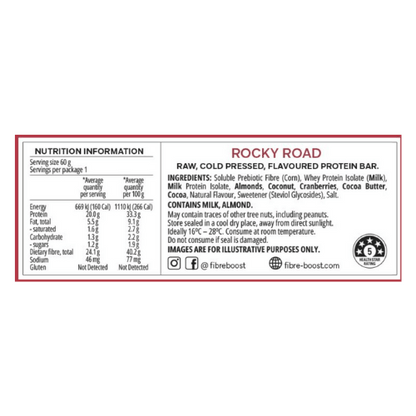 FIBRE BOOST Cold Pressed Protein Bar - Rocky Road - 60g