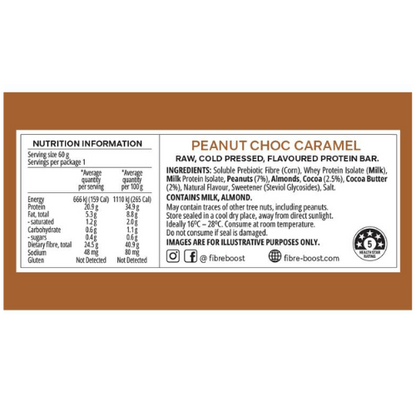 FIBRE BOOST Cold Pressed Protein Bar - Peanut Choc Caramel Flavour 60g