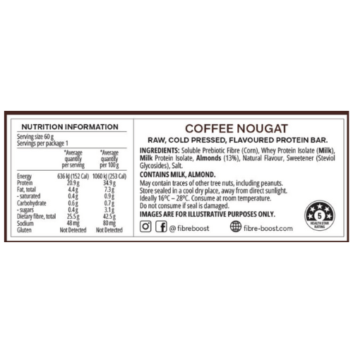 FIBRE BOOST Cold Pressed Protein Bar - Coffee Nougat - 60g