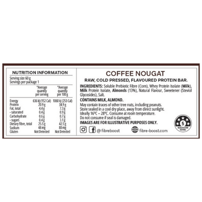FIBRE BOOST Cold Pressed Protein Bar - Coffee Nougat - 60g