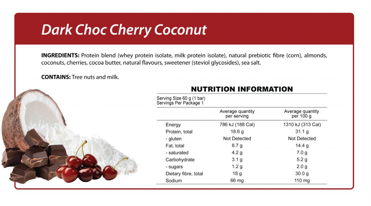 Bulk Smart Diet Solutions Protein Bar - Dark Choc Cherry Coconut 60gm x 12